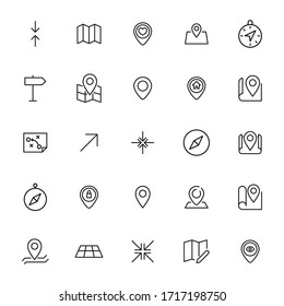 Conjunto de iconos de línea de trazo de navegación. Símbolos simples para el desarrollo de aplicaciones y el diseño de sitios web. Pictogramas de contorno vectorial aislados en un fondo blanco. Paquete de iconos de trazo. 