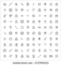 Stroke line icons set of navigation. Simple symbols for app development and website design. Vector outline pictograms isolated on a white background. Pack of stroke icons. 