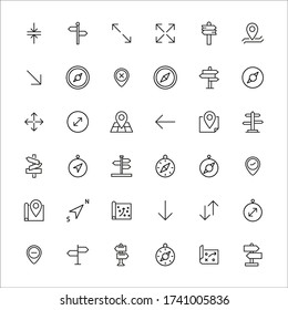 Stroke line icons set of navigation. Simple symbols for app development and website design. Vector outline pictograms isolated on a white background. Pack of stroke icons. 