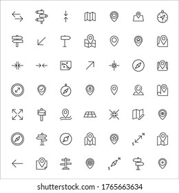 Markieren Sie den Satz der Navigationssymbole. Einfache Symbole für die App-Entwicklung und das Webdesign. Vektorgrafik-Piktogramme einzeln auf weißem Hintergrund. Paket mit Strichsymbolen. 
