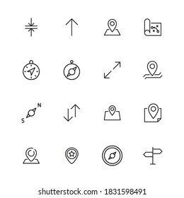 Stroke line icons set of navigation. Simple symbols for app development and website design. Vector outline pictograms isolated on a white background. Pack of stroke icons.