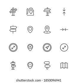 Stroke line icons set of navigation. Simple symbols for app development and website design. Vector outline pictograms isolated on a white background. Pack of stroke icons.