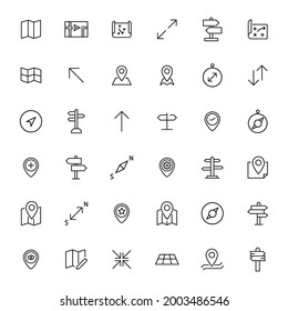 Stroke line icons set of navigation. Simple symbols for app development and website design. Vector outline pictograms isolated on a white background. Pack of stroke icons.
