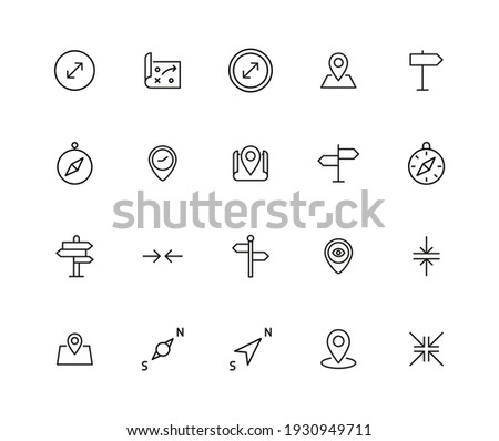 Stroke line icons set of navigation. Simple symbols for app development and website design. Vector outline pictograms isolated on a white background. Pack of stroke icons.