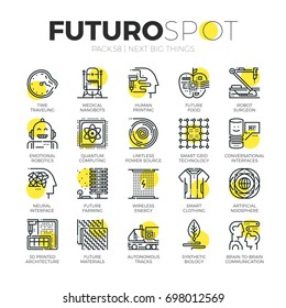 Stroke line icons set of new future innovations in technology. Modern flat linear pictogram concept. Premium quality outline symbol collection. Simple vector material design of web graphics.