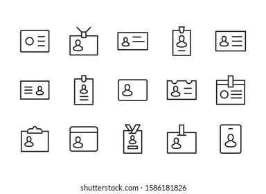 Stroke line icons set of personal card. Simple symbols for app development and website design. Vector outline pictograms isolated on a white background. Pack of stroke icons. 