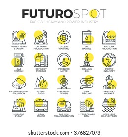 Stroke line icons set of power plant, resource mining, electricity industry. Modern flat linear pictogram concept. Premium quality outline symbol collection. Simple vector material design, web graphic