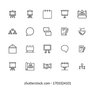 Markieren Sie die Zeichensätze der Zeile. Einfache Symbole für die App-Entwicklung und das Webdesign. Vektorillustration umreißt Piktogramme einzeln auf weißem Hintergrund. Paket mit Strichsymbolen. 