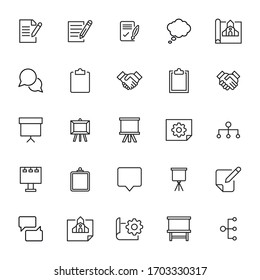 Stroke line icons set of presentation. Simple symbols for app development and website design. Vector outline pictograms isolated on a white background. Pack of stroke icons. 