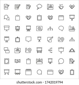 Stroke line icons set of presentation. Simple symbols for app development and website design. Vector outline pictograms isolated on a white background. Pack of stroke icons. 