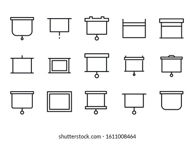 Stroke line icons set of projection screen. Simple symbols for app development and website design. Vector outline pictograms isolated on a white background. Pack of stroke icons. 