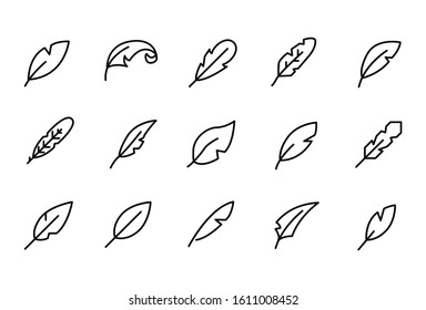 Stroke line icons set of quill. Simple symbols for app development and website design. Vector outline pictograms isolated on a white background. Pack of stroke icons. 