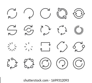 Stroke line icons set of refresh. Simple symbols for app development and website design. Vector outline pictograms isolated on a white background. Pack of stroke icons. 