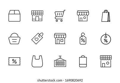Stroke line icons set of retail. Simple symbols for app development and website design. Vector outline pictograms isolated on a white background. Pack of stroke icons. 