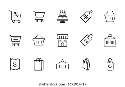 Stroke line icons set of retail. Simple symbols for app development and website design. Vector outline pictograms isolated on a white background. Pack of stroke icons. 