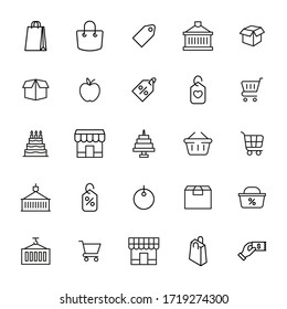 Stroke line icons set of retail. Simple symbols for app development and website design. Vector outline pictograms isolated on a white background. Pack of stroke icons. 
