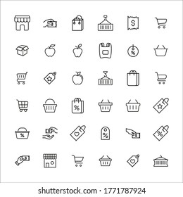 Stroke line icons set of retail. Simple symbols for app development and website design. Vector outline pictograms isolated on a white background. Pack of stroke icons. 