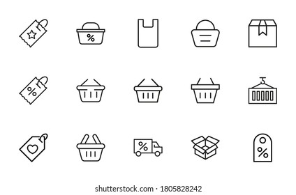 Stroke line icons set of retail. Simple symbols for app development and website design. Vector outline pictograms isolated on a white background. Pack of stroke icons.