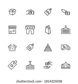 Stroke line icons set of retail. Simple symbols for app development and website design. Vector outline pictograms isolated on a white background. Pack of stroke icons.