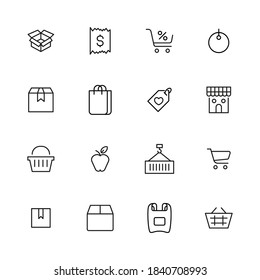 Stroke line icons set of retail. Simple symbols for app development and website design. Vector outline pictograms isolated on a white background. Pack of stroke icons.