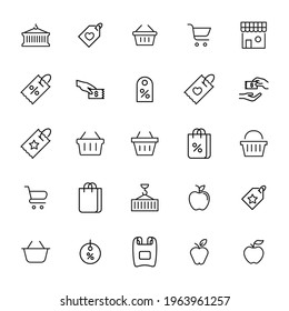 Stroke line icons set of retail. Simple symbols for app development and website design. Vector outline pictograms isolated on a white background. Pack of stroke icons.