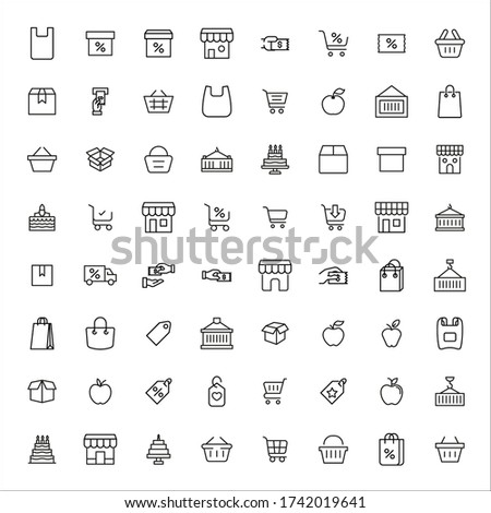 Stroke line icons set of retail. Simple symbols for app development and website design. Vector outline pictograms isolated on a white background. Pack of stroke icons. 