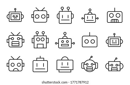 Stroke line icons set of robot. Simple symbols for app development and website design. Vector outline pictograms isolated on a white background. Pack of stroke icons.