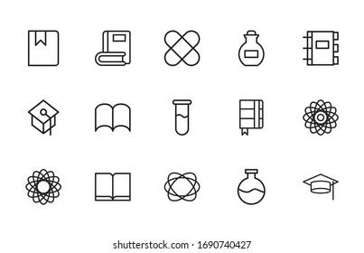 Iconos de línea de trazo conjunto de ciencia. Símbolos simples para el desarrollo de aplicaciones y el diseño de sitios web. Pictogramas de contorno vectorial aislados en un fondo blanco. Paquete de iconos de trazo. 