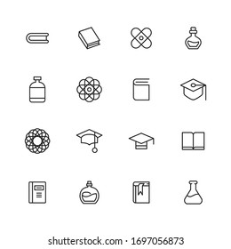 Iconos de línea de trazo conjunto de ciencia. Símbolos simples para el desarrollo de aplicaciones y el diseño de sitios web. Pictogramas de contorno vectorial aislados en un fondo blanco. Paquete de iconos de trazo. 