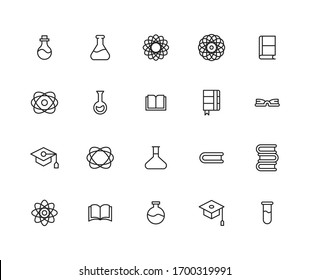 Stroke line icons set of science. Simple symbols for app development and website design. Vector outline pictograms isolated on a white background. Pack of stroke icons. 