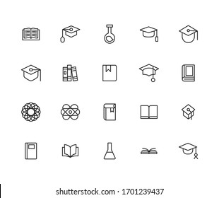 Stroke line icons set of science. Simple symbols for app development and website design. Vector outline pictograms isolated on a white background. Pack of stroke icons. 