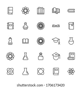 Stroke line icons set of science. Simple symbols for app development and website design. Vector outline pictograms isolated on a white background. Pack of stroke icons. 