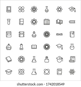 Stroke line icons set of science. Simple symbols for app development and website design. Vector outline pictograms isolated on a white background. Pack of stroke icons. 