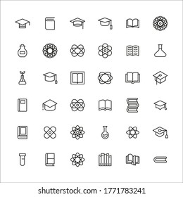 Iconos de línea de ataque conjunto de ciencia. Símbolos simples para el desarrollo de aplicaciones y el diseño de sitios web. Pictogramas de contorno vectorial aislados en un fondo blanco. Paquete de iconos de trazo. 