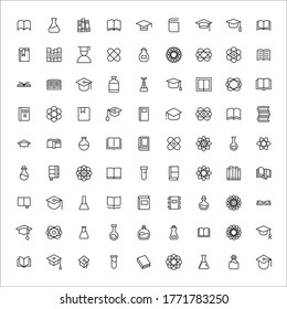 Stroke line icons set of science. Simple symbols for app development and website design. Vector outline pictograms isolated on a white background. Pack of stroke icons. 