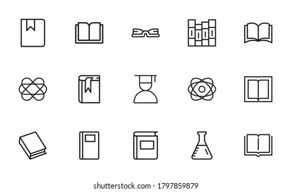 Stroke line icons set of science. Simple symbols for app development and website design. Vector outline pictograms isolated on a white background. Pack of stroke icons.