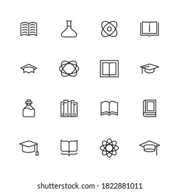 Stroke line icons set of science. Simple symbols for app development and website design. Vector outline pictograms isolated on a white background. Pack of stroke icons.