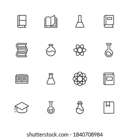 Stroke line icons set of science. Simple symbols for app development and website design. Vector outline pictograms isolated on a white background. Pack of stroke icons.
