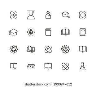 Iconos de línea de ataque conjunto de ciencia. Símbolos simples para el desarrollo de aplicaciones y el diseño de sitios web. Pictogramas de contorno vectorial aislados en un fondo blanco. Paquete de iconos de trazo.