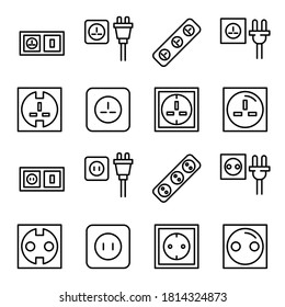 Stroke line icons set of socket. Simple symbols for app development and website design. Vector outline pictograms isolated on a white background. Pack of stroke icons.