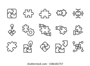 Stroke line icons set of solution. Simple symbols for app development and website design. Vector outline pictograms isolated on a white background. Pack of stroke icons. 