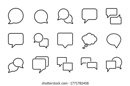 Stroke line icons set of speech bubble. Simple symbols for app development and website design. Vector outline pictograms isolated on a white background. Pack of stroke icons.