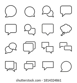 Stroke line icons set of speech bubble. Simple symbols for app development and website design. Vector outline pictograms isolated on a white background. Pack of stroke icons.