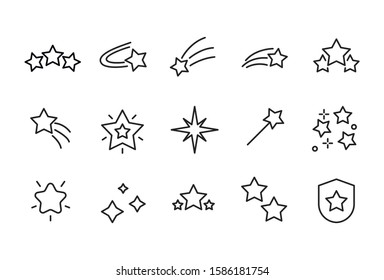 Stroke line icons set of star. Simple symbols for app development and website design. Vector outline pictograms isolated on a white background. Pack of stroke icons. 