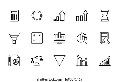 Stroke line icons set of statistic. Simple symbols for app development and website design. Vector outline pictograms isolated on a white background. Pack of stroke icons.