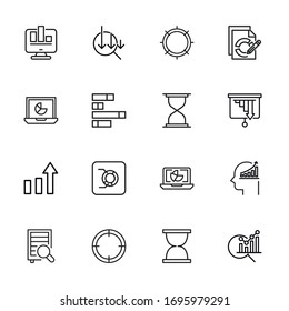Stroke line icons set of statistic. Simple symbols for app development and website design. Vector outline pictograms isolated on a white background. Pack of stroke icons.