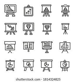 Stroke line icons set of statistic. Simple symbols for app development and website design. Vector outline pictograms isolated on a white background. Pack of stroke icons.