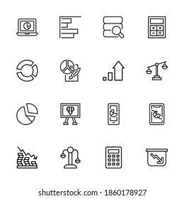 Stroke line icons set of statistic. Simple symbols for app development and website design. Vector outline pictograms isolated on a white background. Pack of stroke icons.