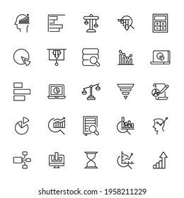 Stroke line icons set of statistic. Simple symbols for app development and website design. Vector outline pictograms isolated on a white background. Pack of stroke icons.