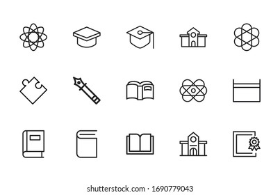 Stroke line icons set of study. Simple symbols for app development and website design. Vector outline pictograms isolated on a white background. Pack of stroke icons. 